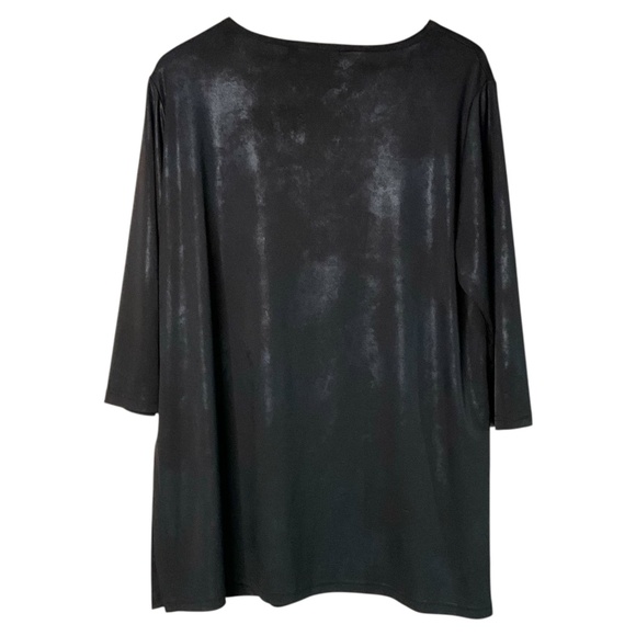 SYMPLI Black Mottled / Acid Wash Metallic Look Finish 3/4 Sleeve Top Sz 16 - Picture 4 of 9